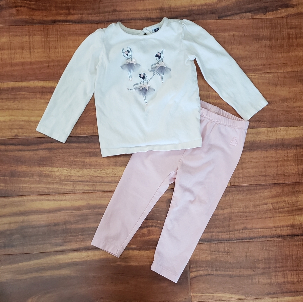 Janie & Jack/GAP 18-24 months ivory ballerina top and pink leggings 12-18 months